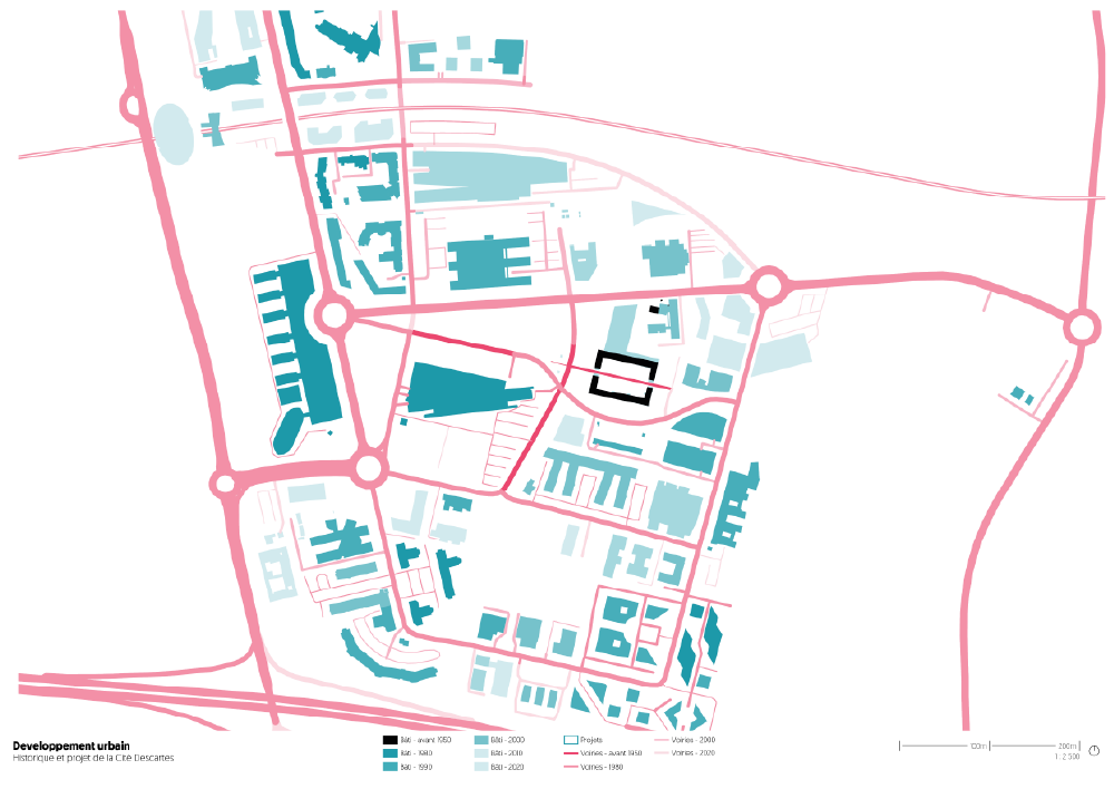 Cités Descartes, historique des bâti et voirie